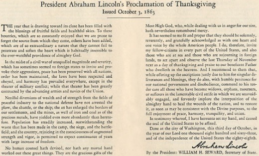 LINCOLN 1863 thanksgiving proclamation